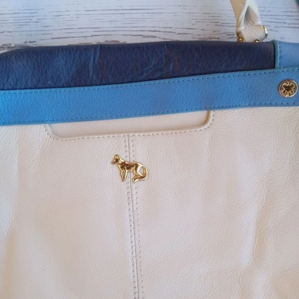 Emma Fox‎ Leather Satchel Shoulder Bag Colorblock Fox Logo Luxury Chic Crossbody